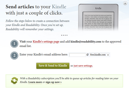 Readability Kindle Settings