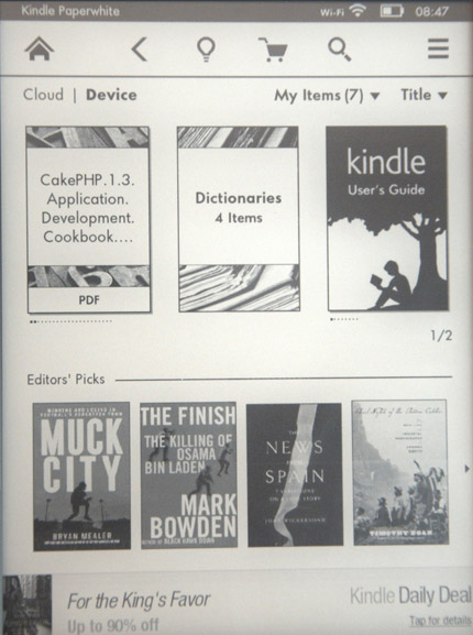 Rozložení úvodní stránky Kindle Paperwhite