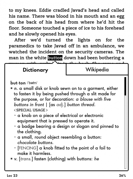 Kindle Paperwhite slovo a jeho výklad z anglického slovníku