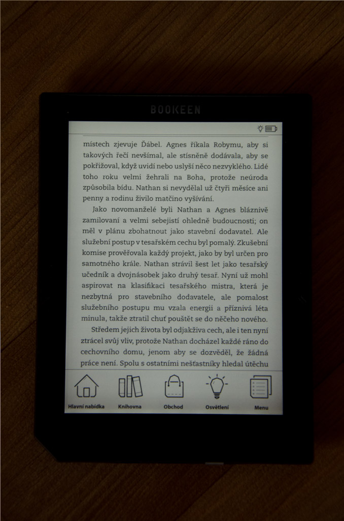 Základní menu při čtení e-knihy